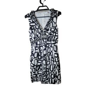 Trina Turk Women's Black White Printed Beaded Dress Size 0 t75